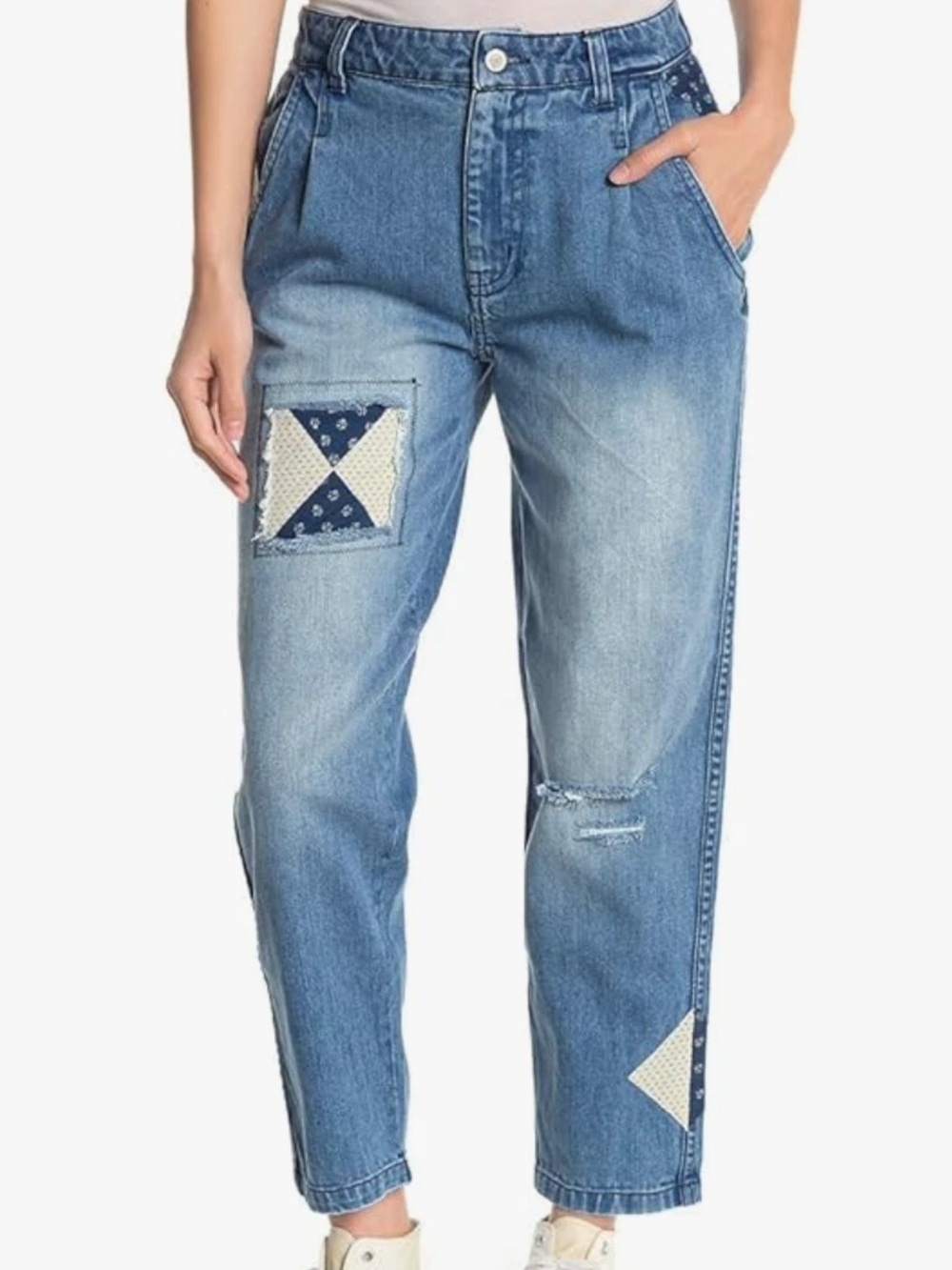 Free People Down To Earth Jeans Embroidered Patchwork Denim Boho Women’s Size 27